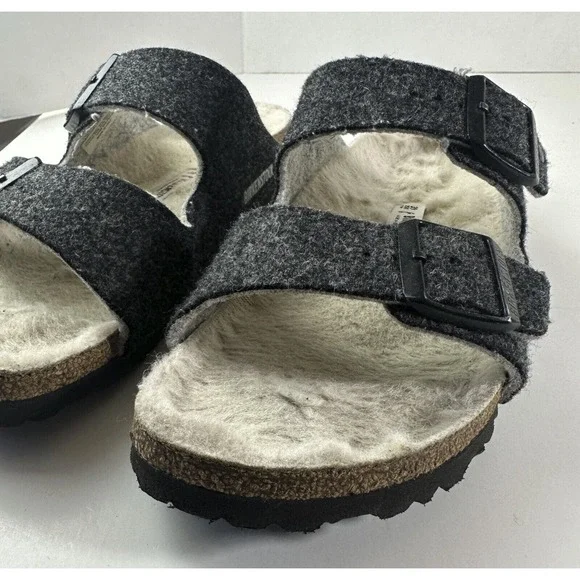 Birkenstock Arizona Shearling Sandal Charcoal Gray Cork Suede Women's 39 Size 8 - Picture 6 of 16